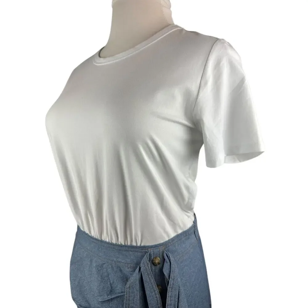 NWT Veronica Beard Chambray Bari T-Shirt Dress Tie Waist Ruffle Women's Large - Picture 5 of 15